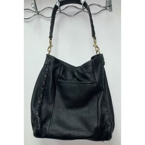 Aimee Kestenberg Medium Pebbled Leather Bucket Bag Handbag Purse Feet Woven